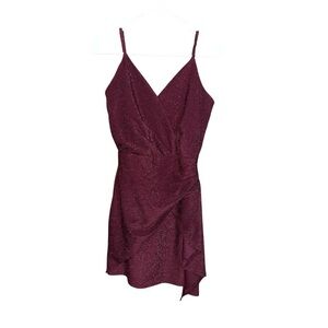 Y2k Burgundy Wrap Mini Dress by Trixxi Deep V Neck Adjustable Straps size XS
